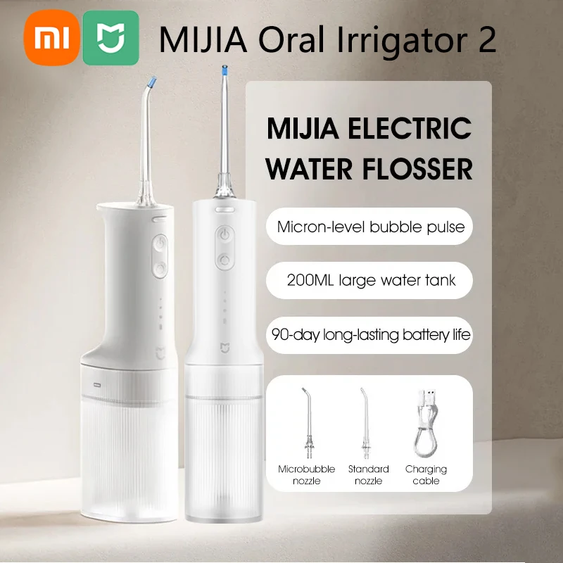 XIAOMI MIJIA Portable Oral Irrigator 2 Dental Teeth Whitening Flosser bucal tooth Cleaner vibration waterpulse Water Thread oral irrigator dental water flosser water dental flosser