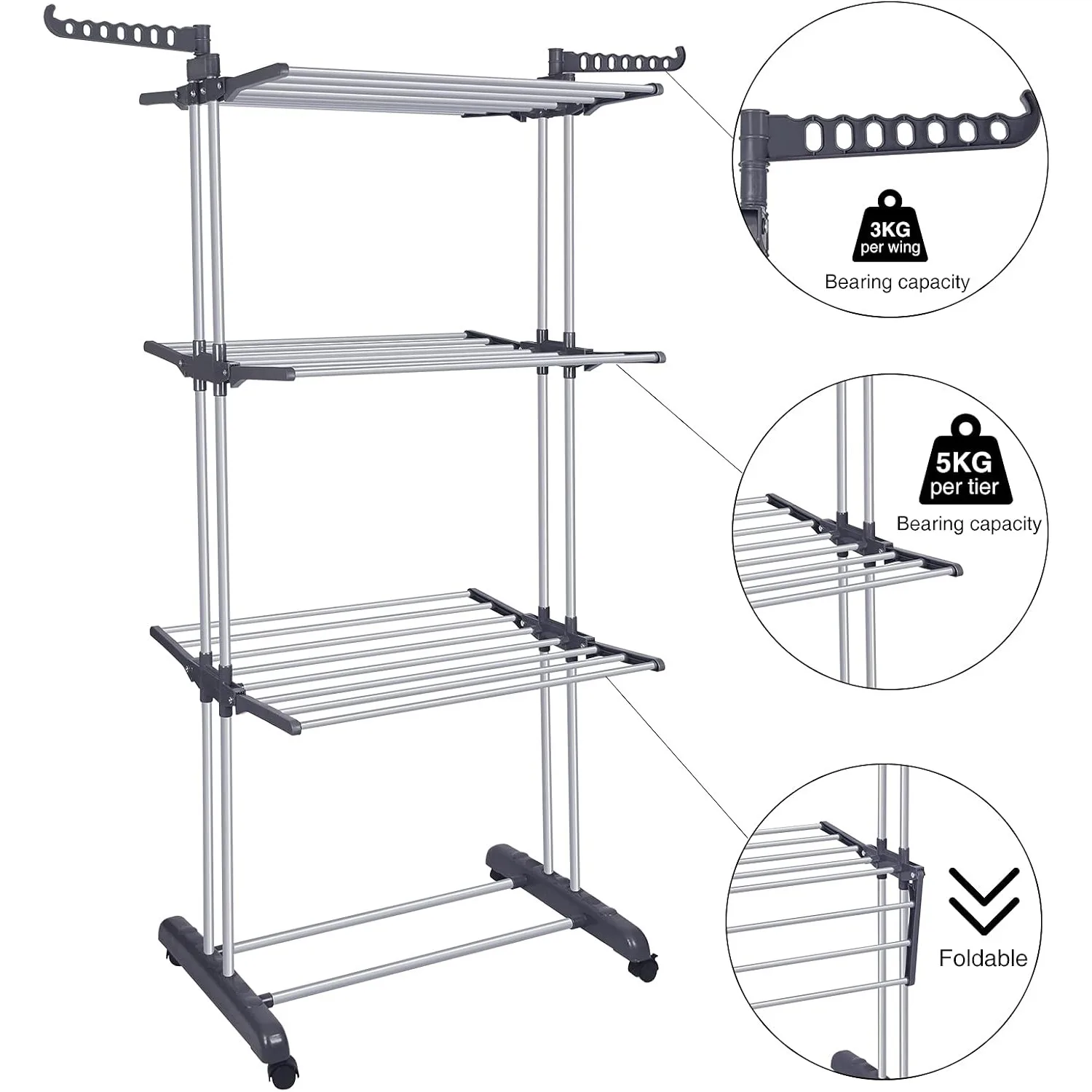 Clothes Drying Rack Folding Drying Rack Clothing 4 Tier Clothes Horses Rack Stainless Steel Laundry Drying Rack ﻿ 5