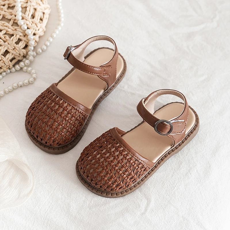 Unishuni Girl Half Sandal Princess Hollow-Out Shoes Kids Vintage Casual Flats Child Summer Shoe Toddler Bohemia Style Beach Shoe 5