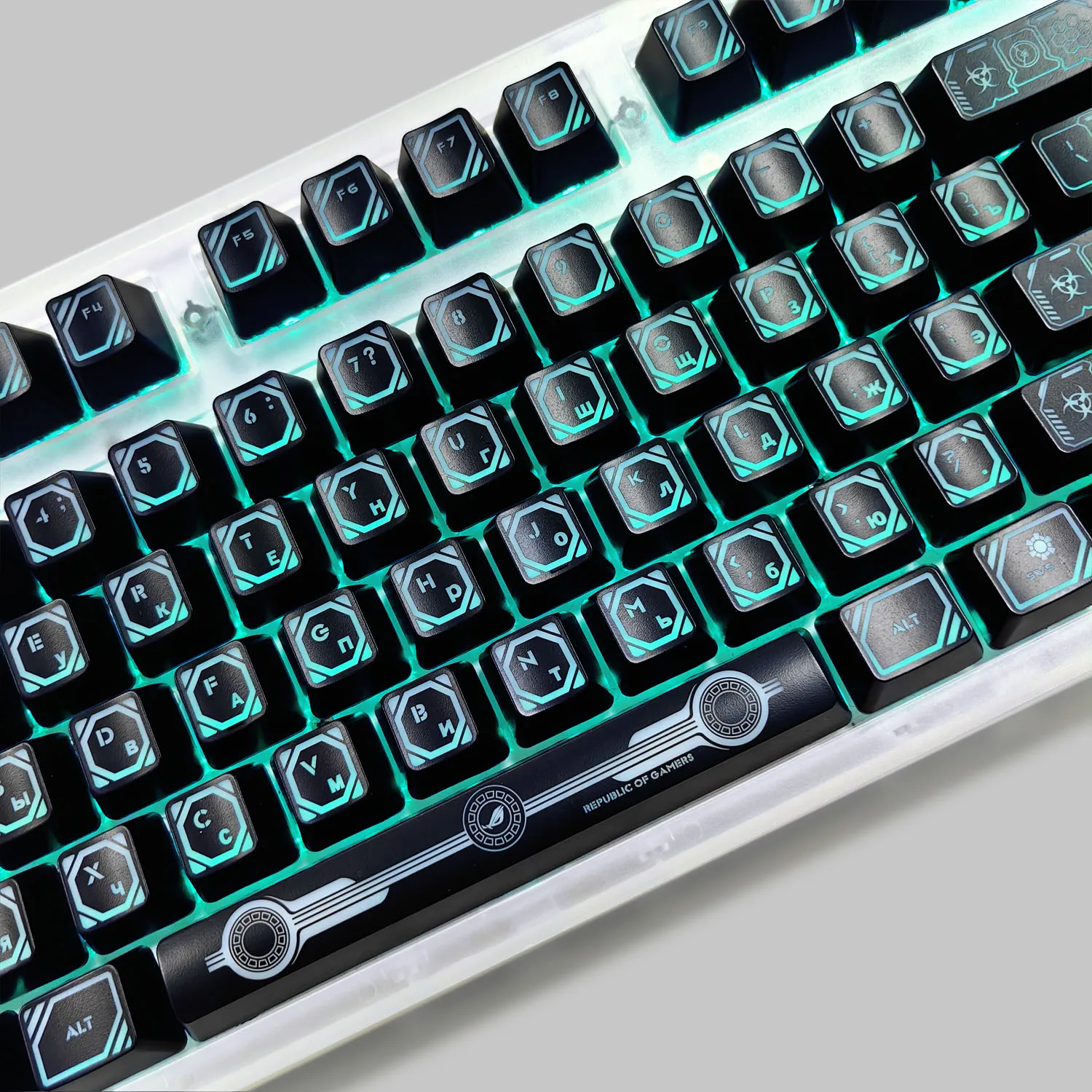 Russo Translúcido Keycaps, Teclado Mecânico DIY, Preto