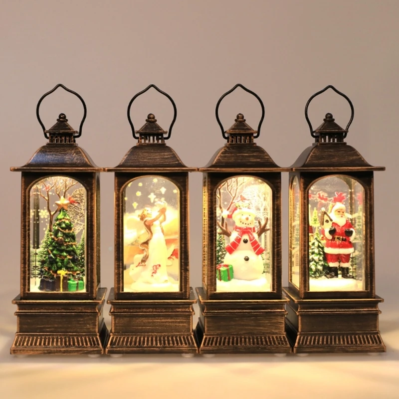 クリスマスランタンsanta-Claus/xmas ree/snowman/angel glittering lanternハンドヘルドLEDナイト ライトオイルランプ家の装飾