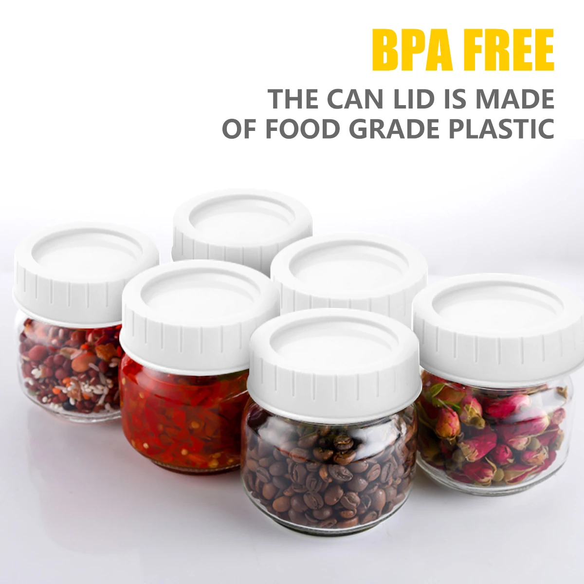 20pcs Plastic Mason Jar Lids Food-grade Mason Jar Caps Fit Regular Mouth 70mm Reusable Leak Proof Replacement Lids