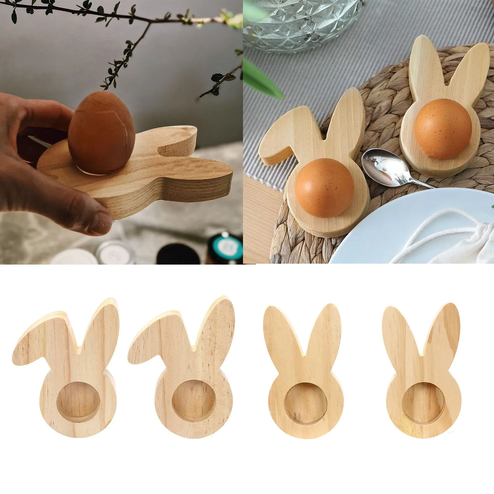 

4pcs Rabbit Egg Cup Egg Storage Display Bracket Wooden Egg Tray For Home Use Storage Bins Home Decor Eggs Accessories 2024