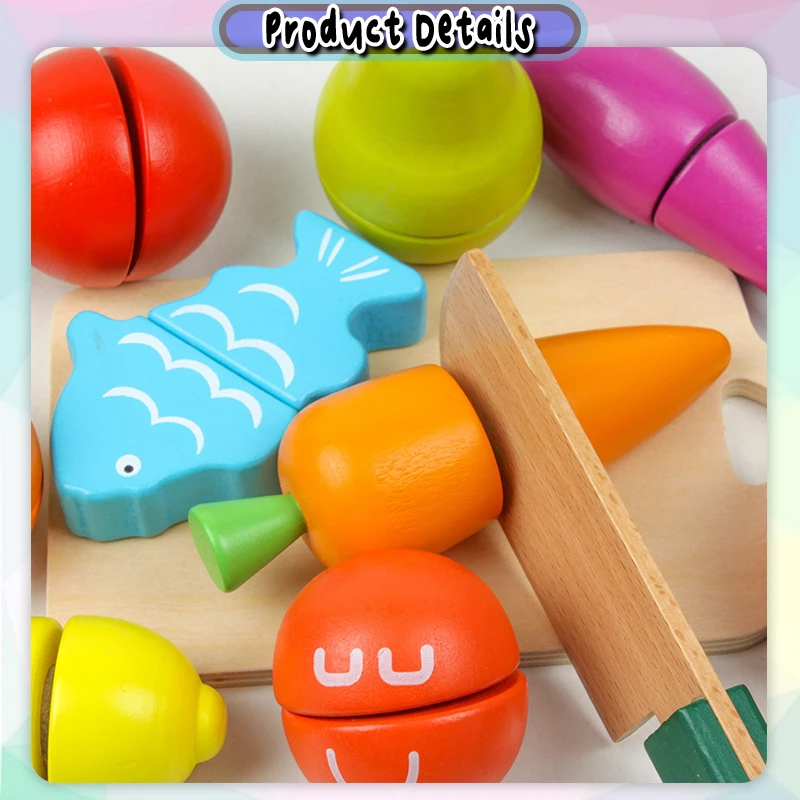 Kids Wooden Play Food Toy Cutting Fruit Vegetable Set Pretend Kitchen Accessories Playset for Children Gift Early Education Toys