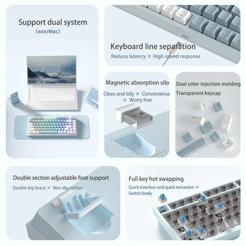 Teclado Mecânico sem Fio Bluetooth Sk82 2.4g Modos Rgb Backlight Hot Swap Estrutura de Junta Jogos Jogos - Imagem 6