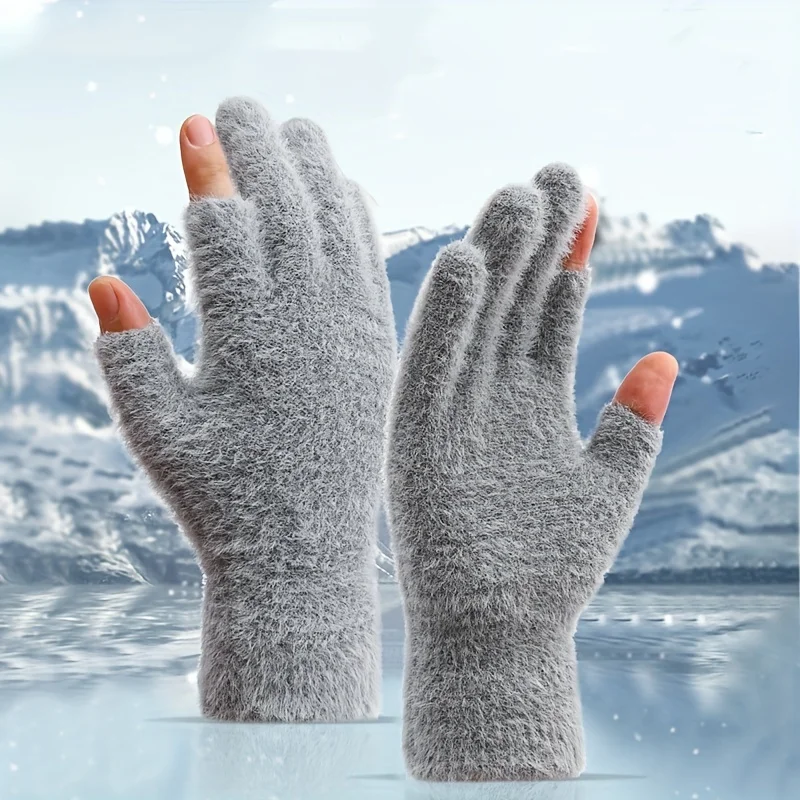 

1 Pair of Plush Gloves, Solid Color, Plush and Thick Insulation Gloves, Convenient for Touch Screen Gloves