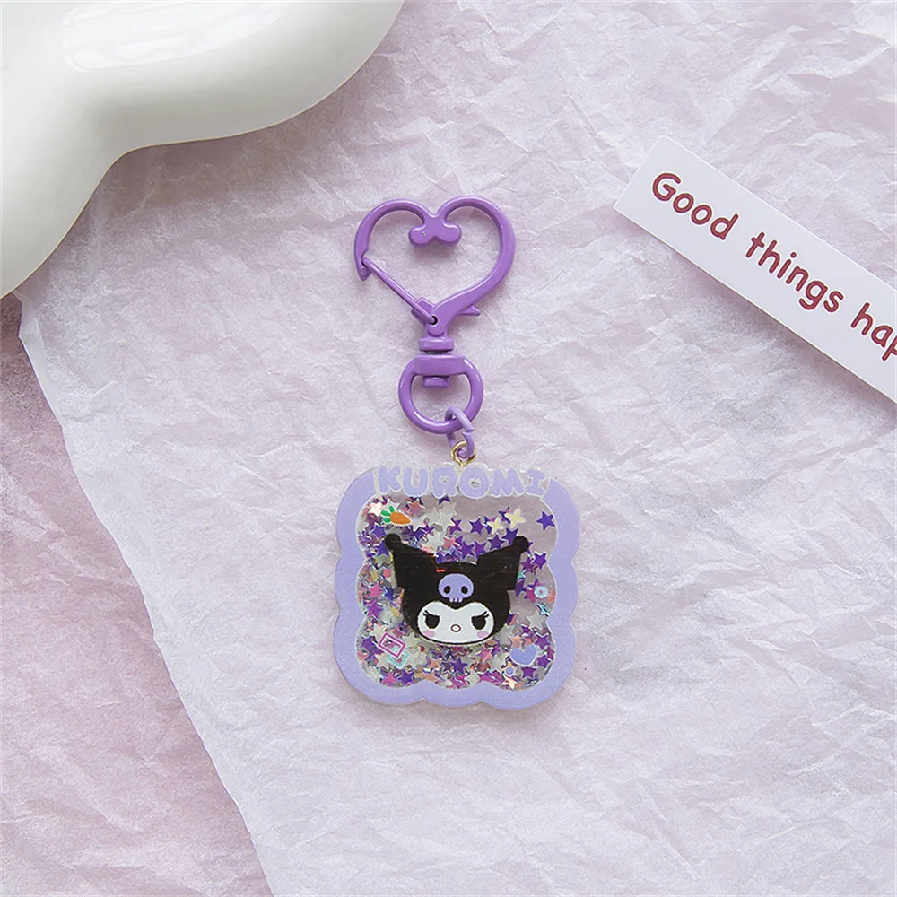 

5pcs Hello Kitty Sanrio Keychain Kuromi Cinnamoroll Keyring Bag Pendant Melody Pompompurin Quicksand Sequins Luminous Key Chain