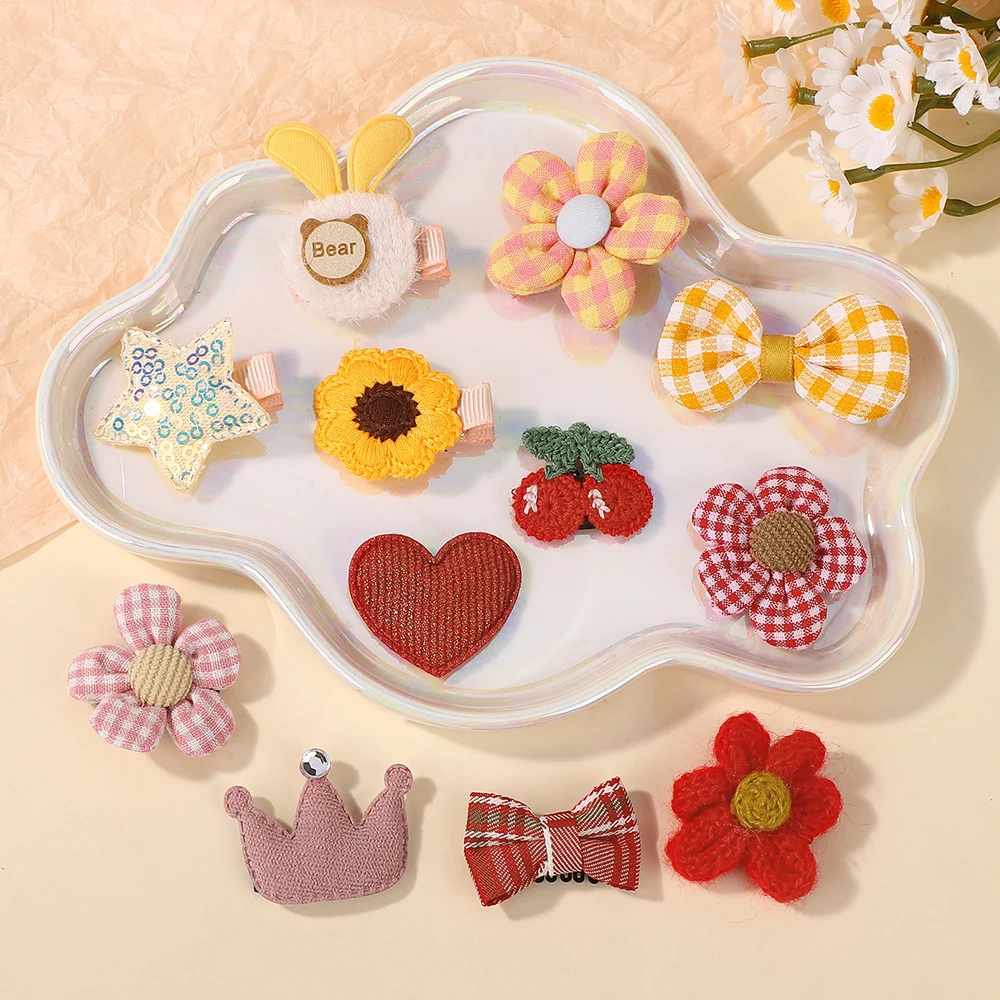Colorful Cartoon Hairclip Set - 5Pcs Embroidered Strawberry Bow Hair Accessories