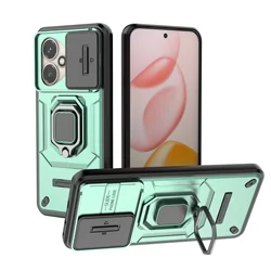 Enhanced Shockproof Armor Phone Case with Slide Camera Protection & Car Magnetic Ring Holder, Back Cover for Honor 400 (HKzdx - Green)
