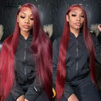 Burgundy Straight 13x6 HD Lace Frontal Wigs Human Hair 30 40 42 Inch 99j Red Colored 13x4 Transparent Lace Front Human Hair Wigs 1