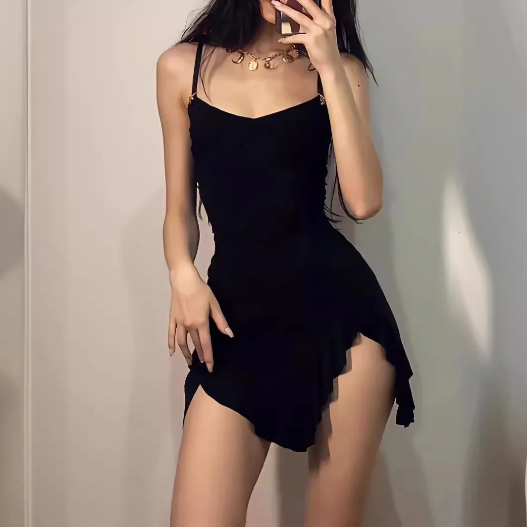 여성용 빈티지 블랙 미니 무도회 멜빵 원피스, Y2k 의류, 민소매 섹시한 여성 패션, 여름 코케트 짧은 드레스, 2024