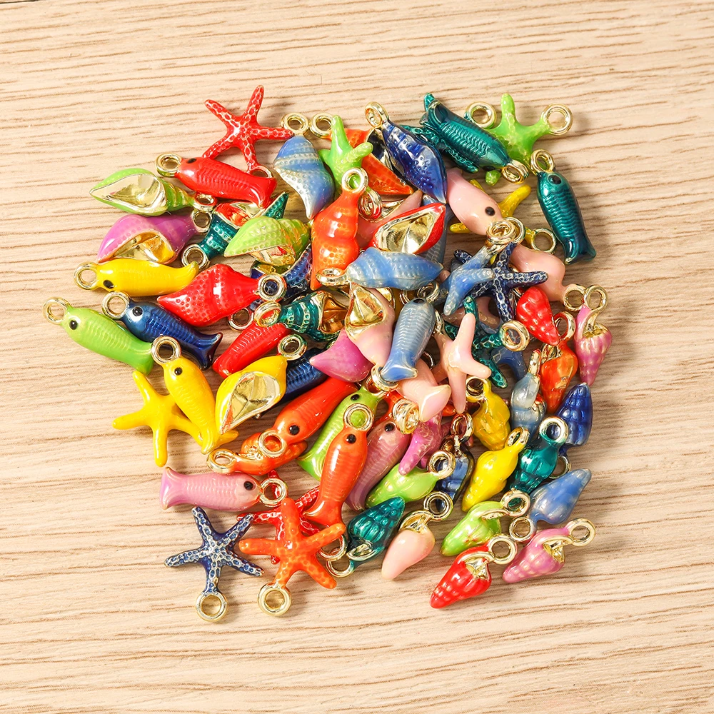 Tusember 5 Stück niedliche bunte Seestern-Muschel-Fisch-Anhänger für die Schmuckherstellung, Ohrringe, Halsketten, Armbänder, DIY-Bastelarbeiten