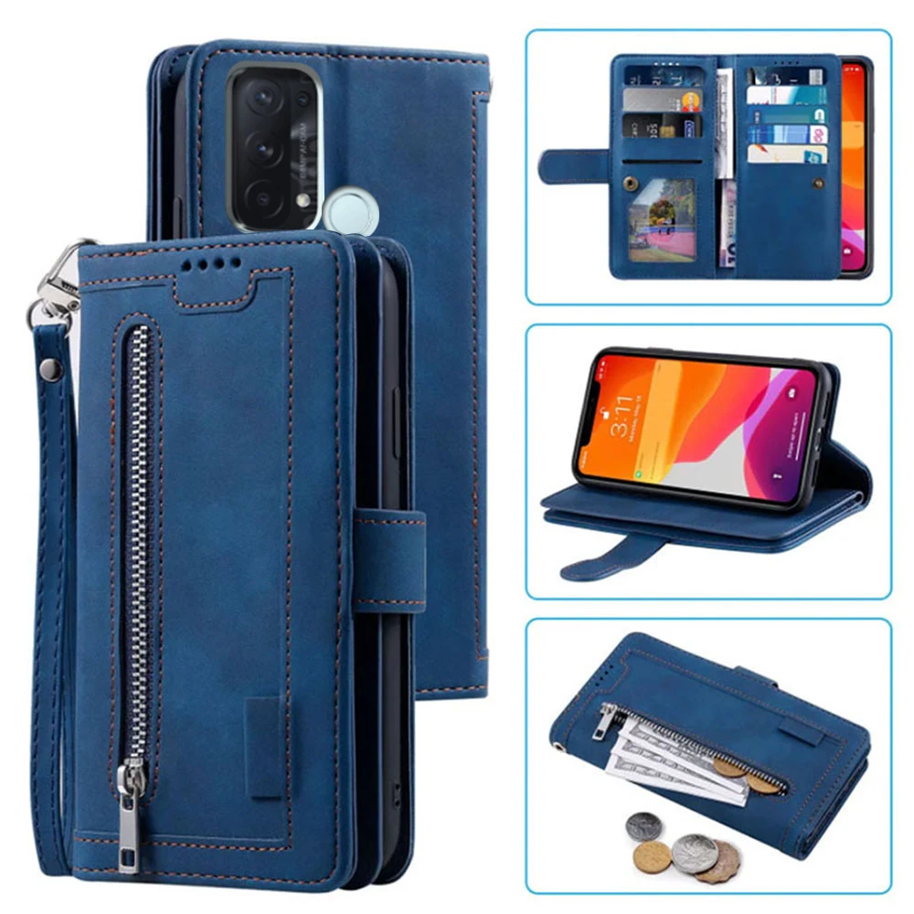 9 Cards Wallet Case for Oppo Reno 5A Case Card Slot Zipper Flip Folio with Wrist Strap Carnival for Oppo Reno5 A Cover 4