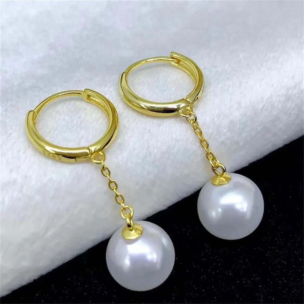 

DIY Pearl Ear Stud Accessories S925 Sterling Silver Jewelry Gold Ear Buckle Female Empty Holder F it8-12mm Beads
