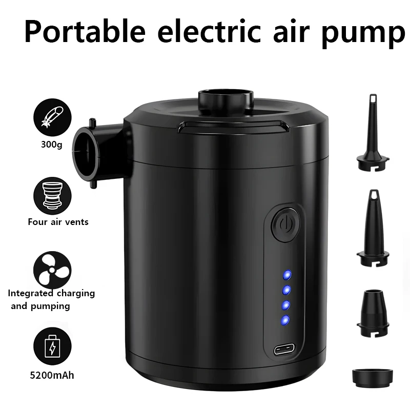 Portable Rechargeable Electric Air Pump with 4 Nozzles & USB Type-C Charging