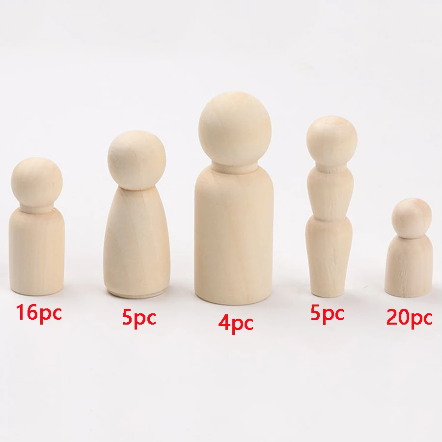 ABCPICK 50pcs Wooden Peg Dolls Natural DIY Turnings-Ready Paint-Waldorf Girl Unfinished Turnings-ready Baby Teether Wood Beads