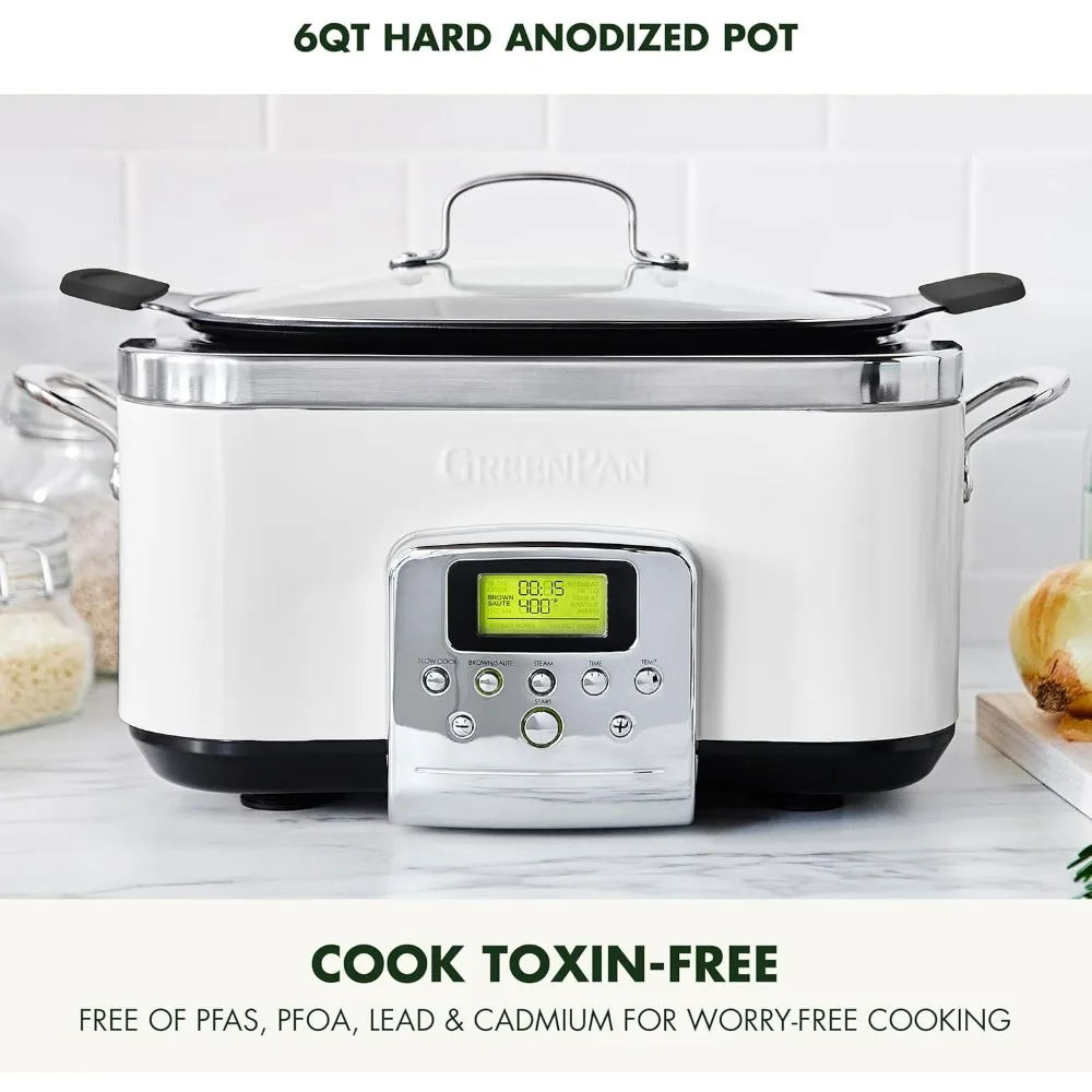 Elite 8-in -1 Programmable 6QT Electric Slow Cooker, Dishwasher Safe Lid & Removable Crock, PFAS-Free Healthy Ceramic Nonstick