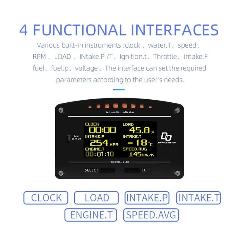 OLED 디스플레이 대시보드 다기능 레이스 대시 패널 보드 11000RPM 레이싱 게이지 Obdll 블루투스 연결-T48C