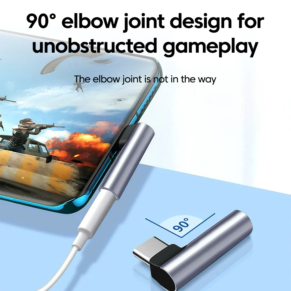 Elbow Type C to 3.5mm Jack Audio and Headphone Adapter with Voice Call Support