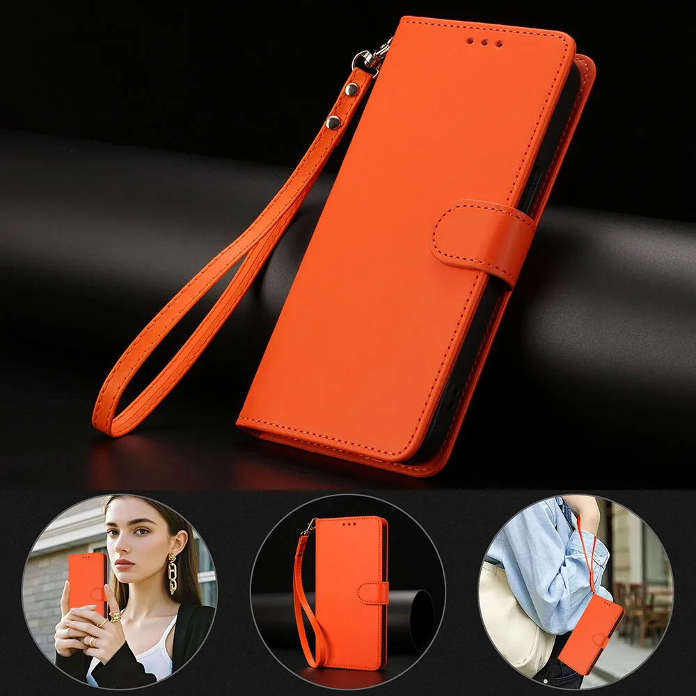 Stylish Leather Flip Wallet Phone Case - Elegant Design with Built-In Card Holder