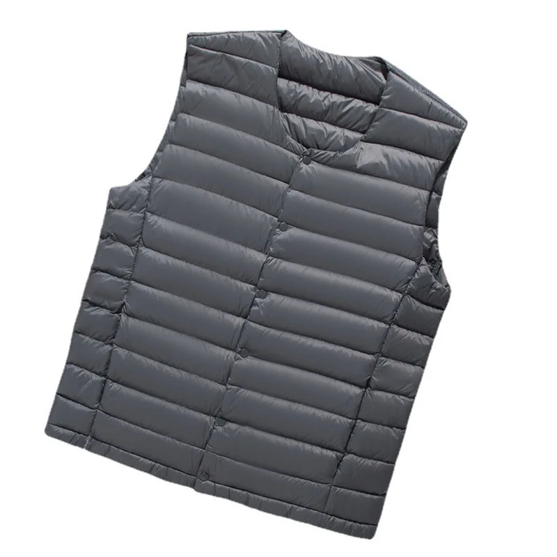 Men White Down Vest Man's Clothing Ultra Light Down Waistcoat Portable Sleeveless Coat Man Winter Round Collar Warm Liner
