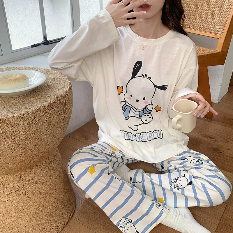 

Sanrio hello kitty Pajamas Sets Pochacco Plaid XXL Sleepwear Long Sleeves Pants Pyjama Cartoon Mujer Casual Homewear Xmas Gift