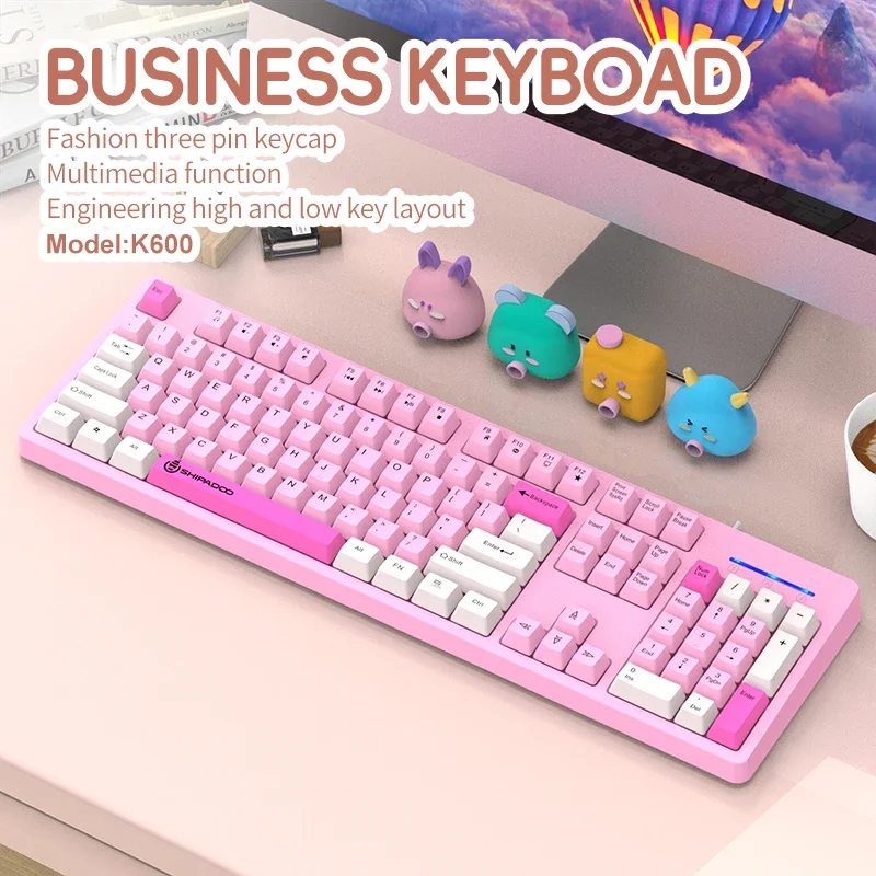 Wired Gaming Keyboard 104Keys Waterproof Colourful Wear-resistant Square Keycaps Compact Keyboard Technical Light Keys