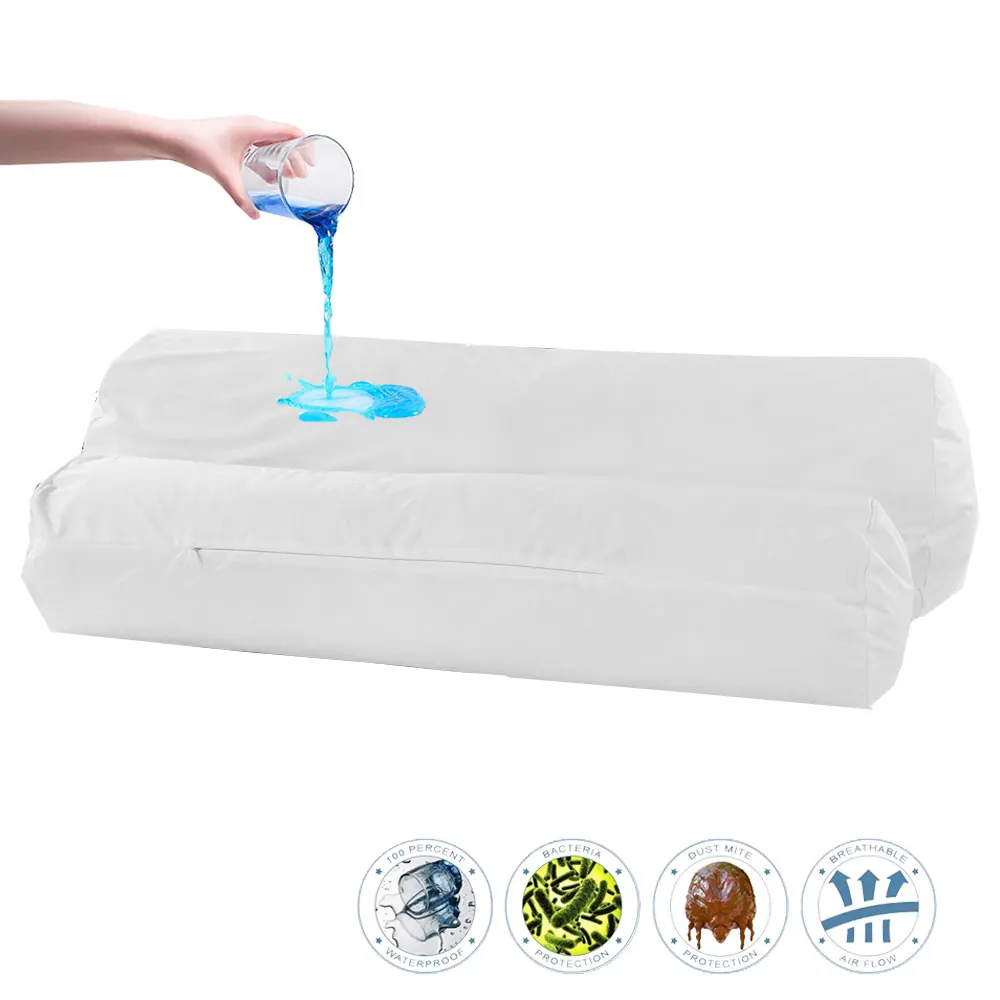 Waterproof Bolster Cover Zipper Style Hotel Home Bed Bolster Pillow