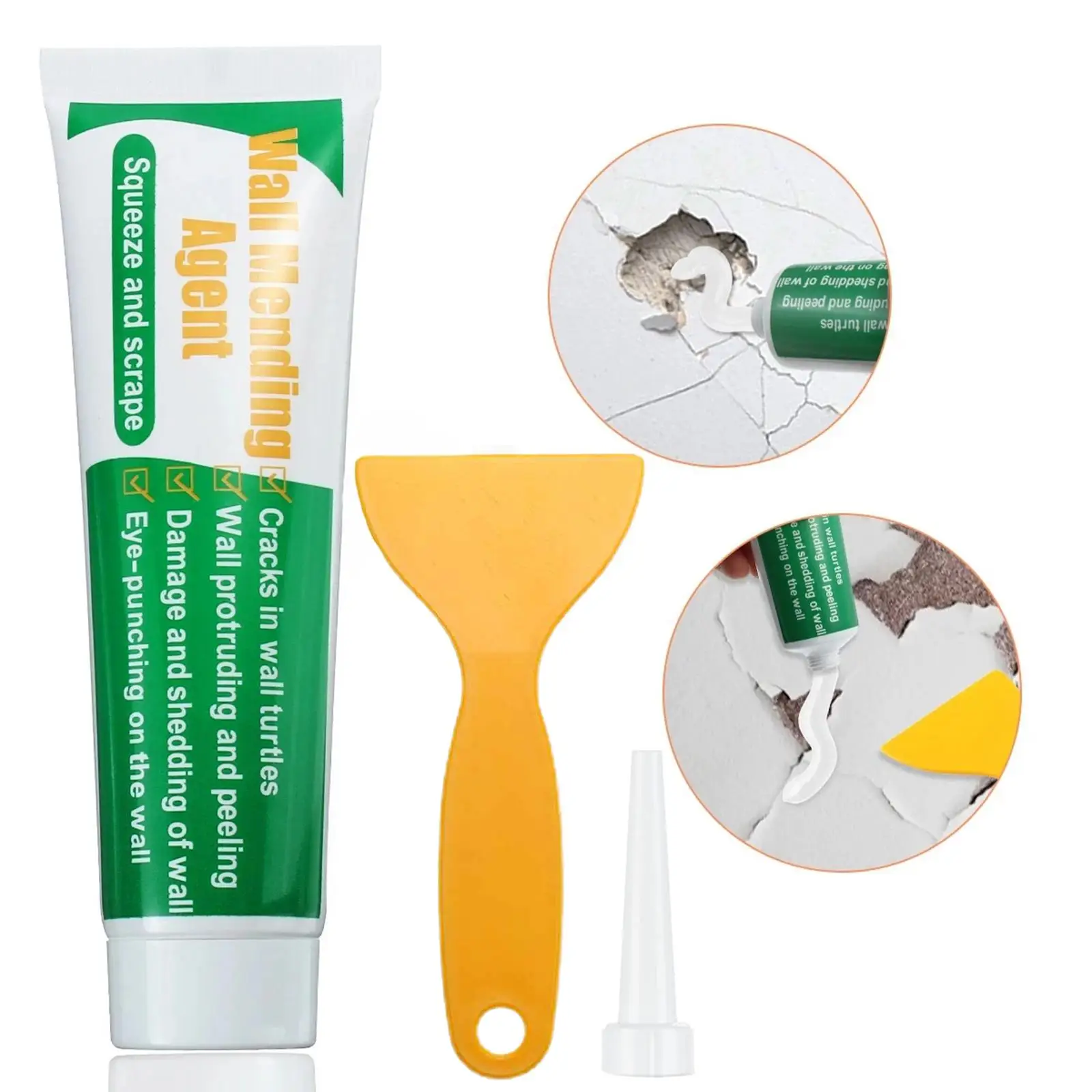 

Household Wall Mending Agent Kit with Nozzle, Scraper, Wall Repair Paste Drywall Repair Putty for Nail Holes, Peeling, Stains