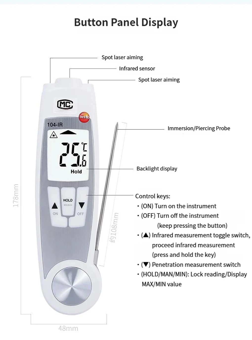 Testo 104-IR Folding Food Thermometer Multi-purpose Infrared and Penetration Pro