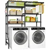 U13 Medium Over Washer and Dryer Storage Shelves, 6 Tiers Laundry Room Standing Shelf with 2 Hanger Rods, Space 1
