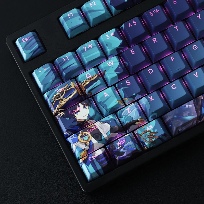 Desenhos Animados Anime Gaming Key Caps Pbt Lados Tintura Subbed Keycaps Perfil Cereja Keycap Backlit para Genshin Impact Wanderer 108 Chaves - Imagem 5
