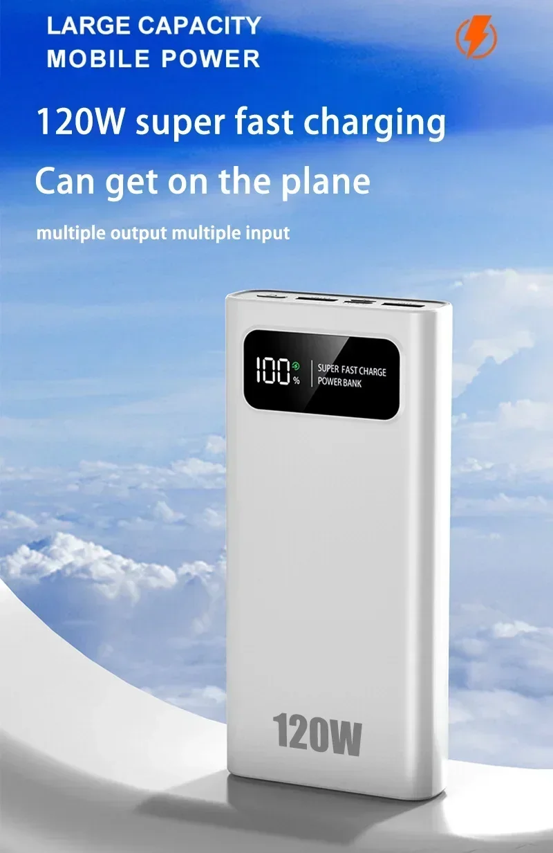 200000mAh Power Bank 120W Super Fast Charging Battery High Capacity Digital Display PowerBank For Xiaomi iPhone Samsung Huawei
