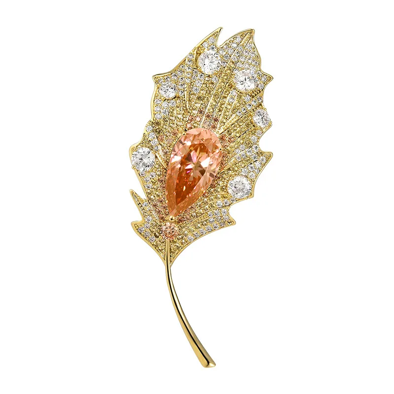 

Luxury Leaf Brooch Pins Women Green Stones Metal Brooches Stylish Designer Winter Coat Banquet Clothing Decoration Accessories