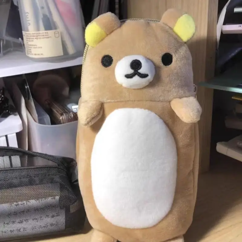 1PC 대용량 펜 가방 다기능 학생 문구 가방 귀여운 스탠딩 자세 자기 절개하는 곰 보관 펜 가방