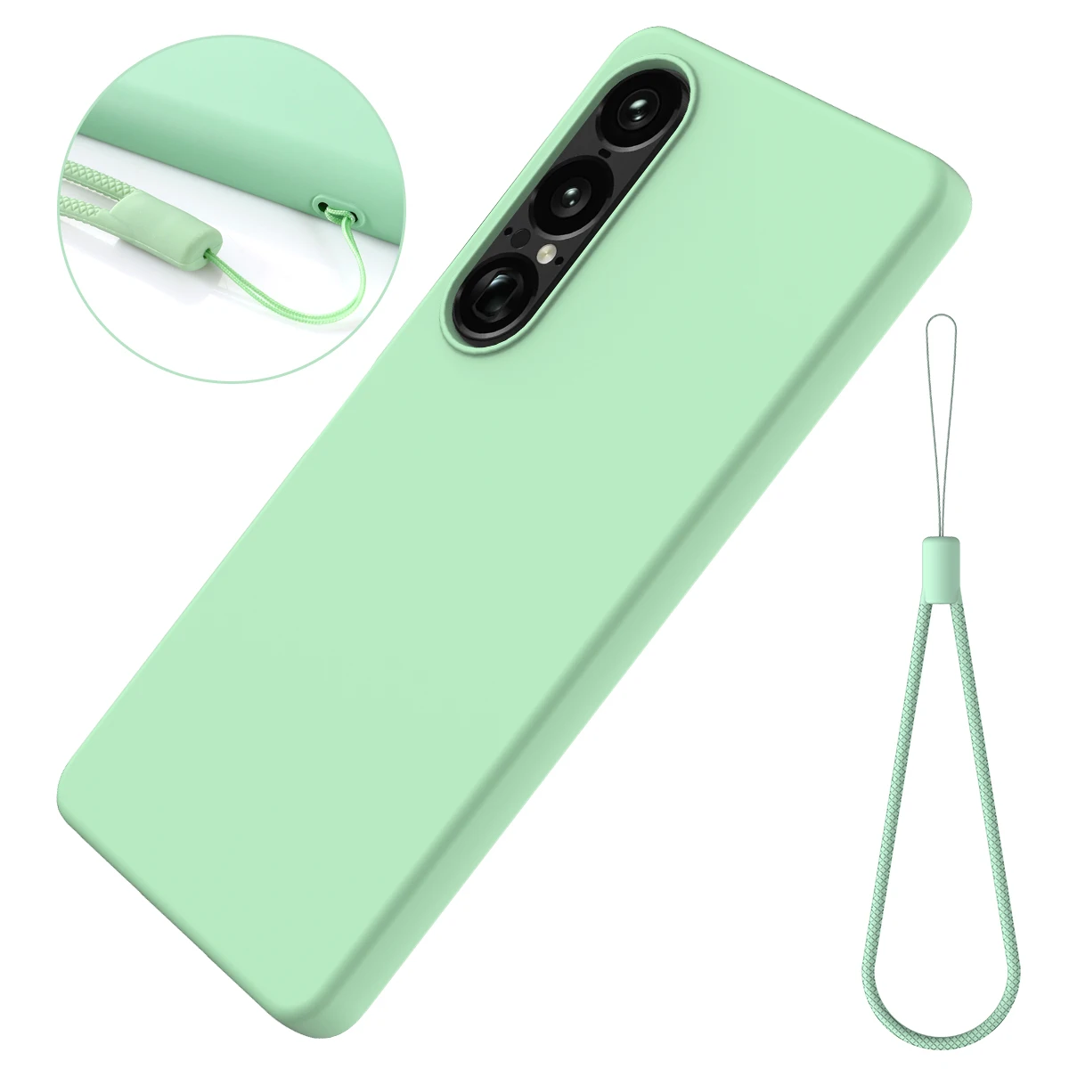 Shockproof Soft Liquid Silicone Slim Phone Case with Lanyard and Retail Package
