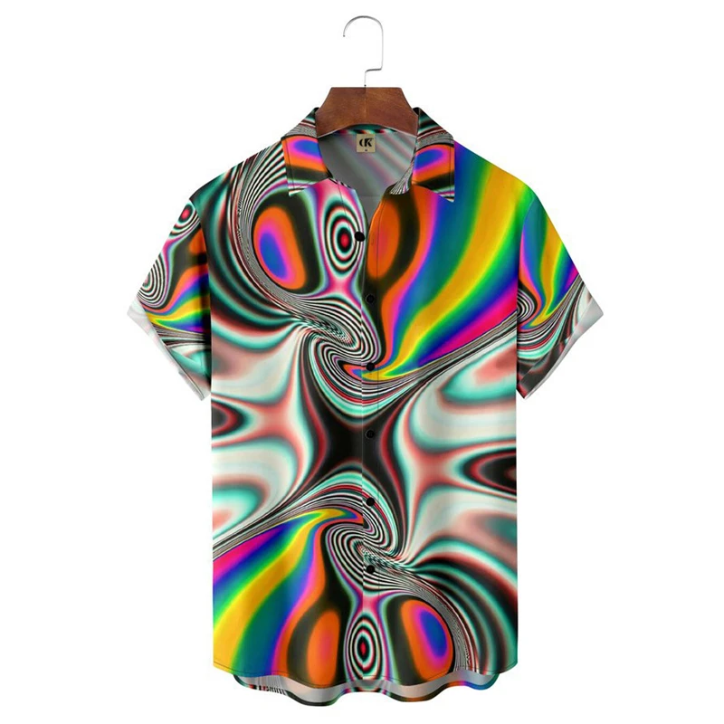 thumbnail image 1 of Camisa con estampado de líneas degradadas de verano para hombre, camisas de playa hawaianas de verano para fiestas, ropa de calle con solapa de gran tamaño para hombre, 1 of 4