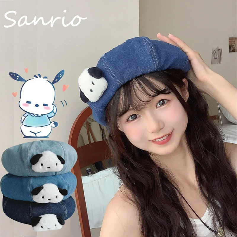 

Sanrio Pochacco Cute Cartoon Beret Hat Four Seasons Models Sweet Cowboy Round Cap Retro Fashion Painter Hat Bonnets for Women