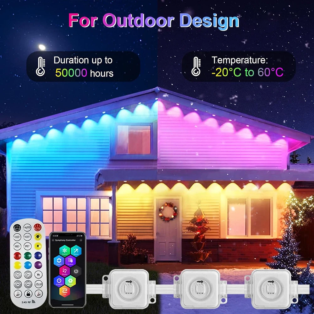 가정용 영구 야외 조명, RGBIC 야외 조명, 72 장면 모드 무드 라이트, IP67 방수 이브 라이트 