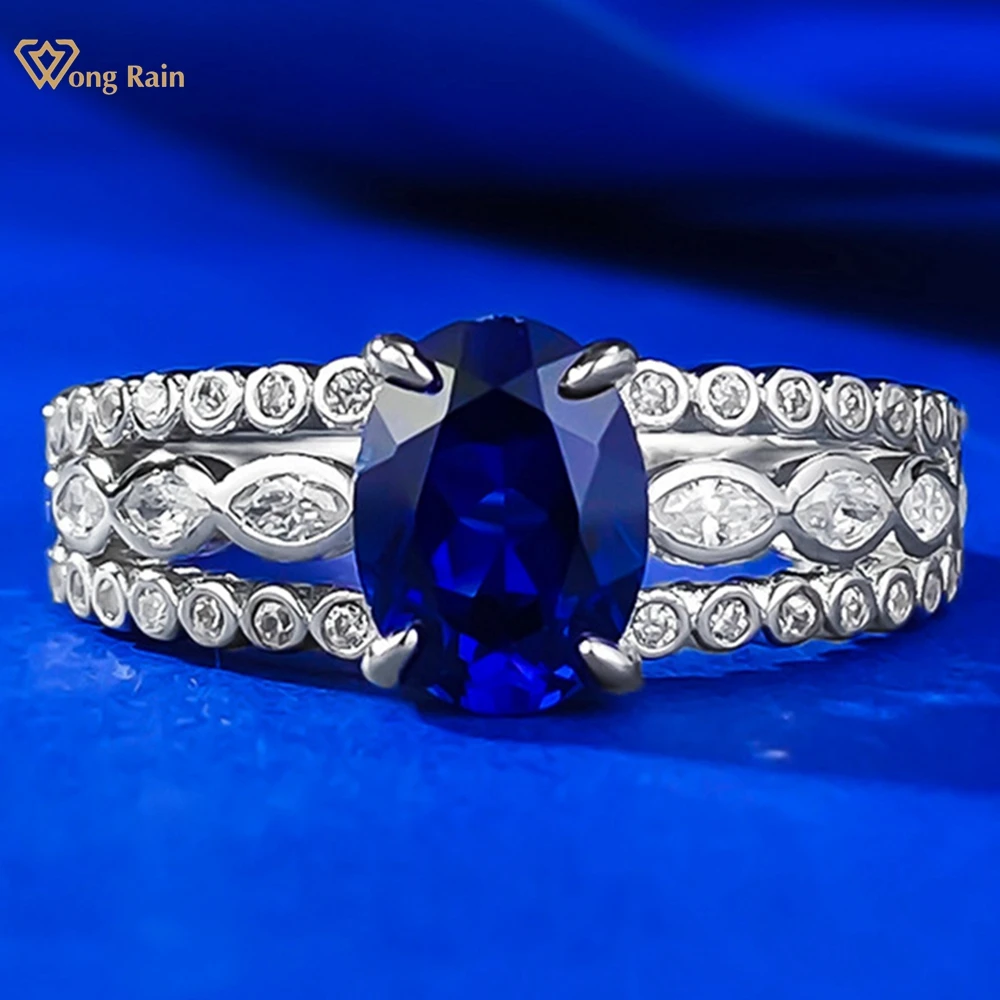 

Wong Rain 100% 925 Sterling Silver 6*8 MM Oval Cut Sapphire High Carbon Diamond Gemstone Engagement Fine Jewelry Ring for Women