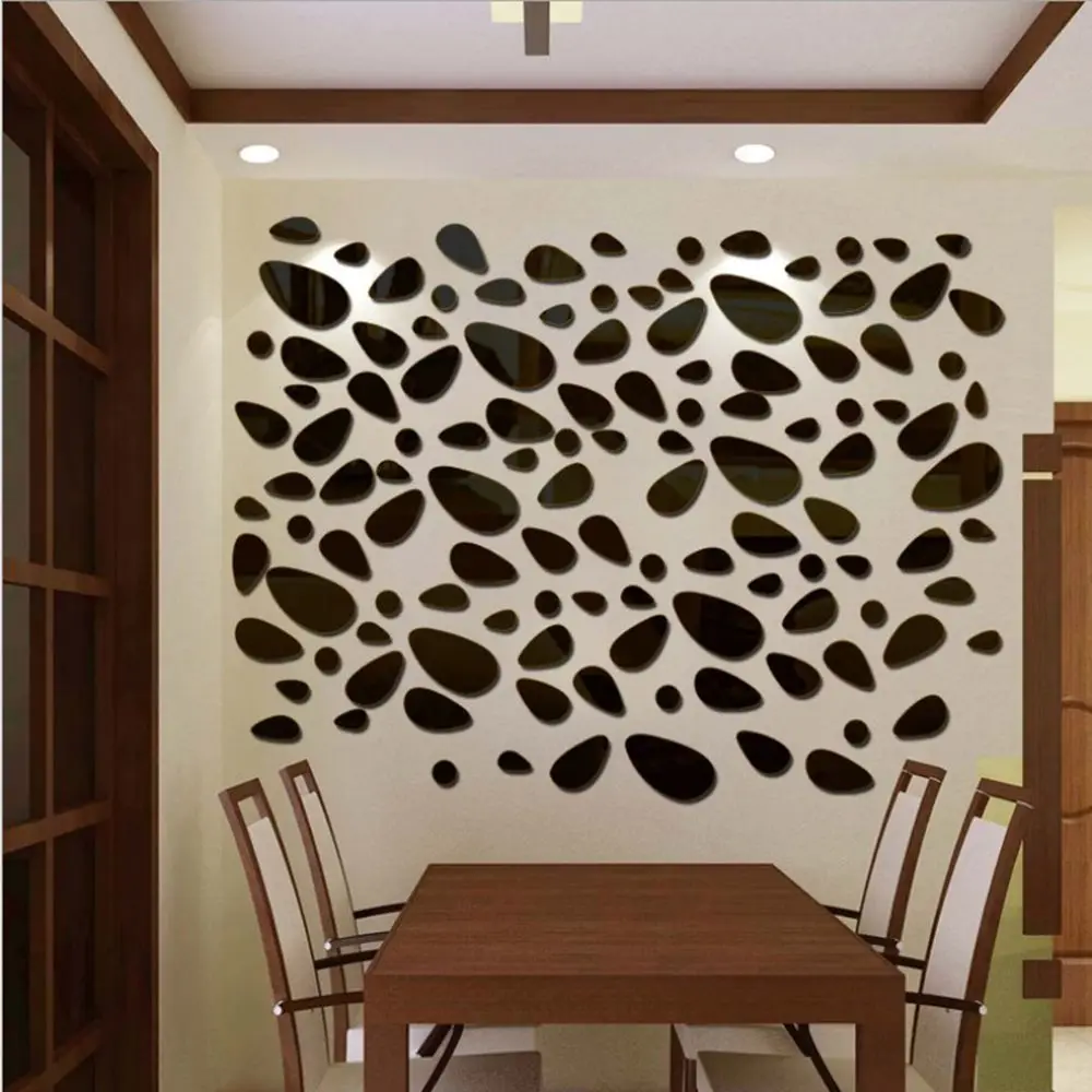 Wall Sticker wall sticker mirror wall sticker Self-adhesive Mirror Surface 3D Pebble Decals Removable Vinyl Mural Art For Living Room Ornament