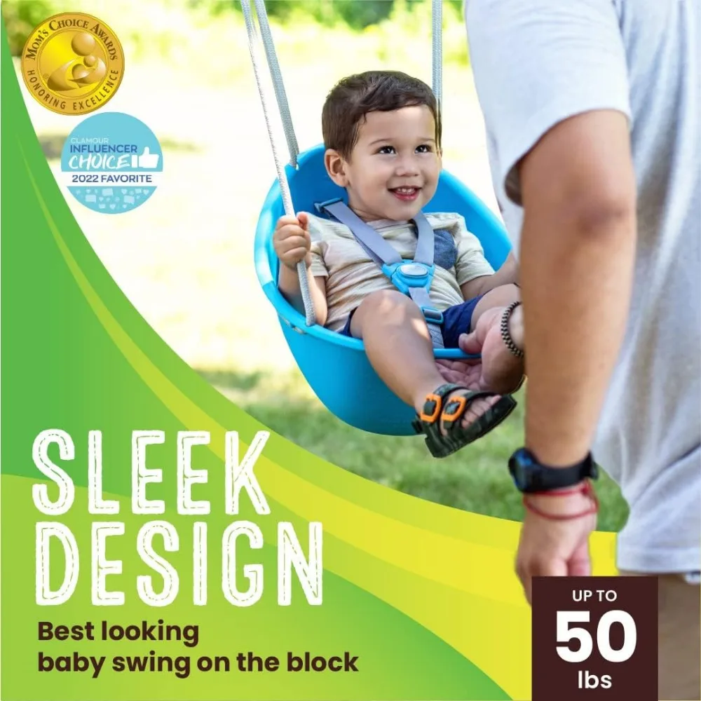 Comfortable outdoor baby swing, 3-point adjustable seat belt, safe quick click locking system, no foam rope, easy to install 4