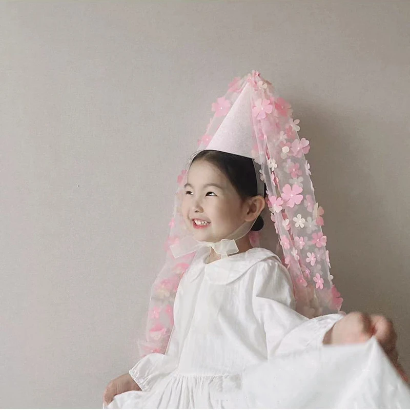 

Cute Dream Fairy Hat, Girl's First Birthday Flower Long Yarn Headdress, Party Decoration Hat，photography props