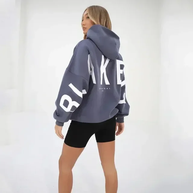 Hooded 2025 long-sleeved letter printed sweatshirt autumn and winter new fashionable and versatile loose plush thickened jacket 2
