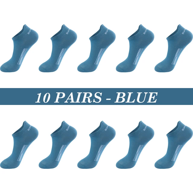 High Quality 10Pairs Men Socks Cotton Summer Sports Breathable Ankle Socks Mesh Casual Athletic Thin Cut Short Plus Size 39-48 10 Pairs Blue