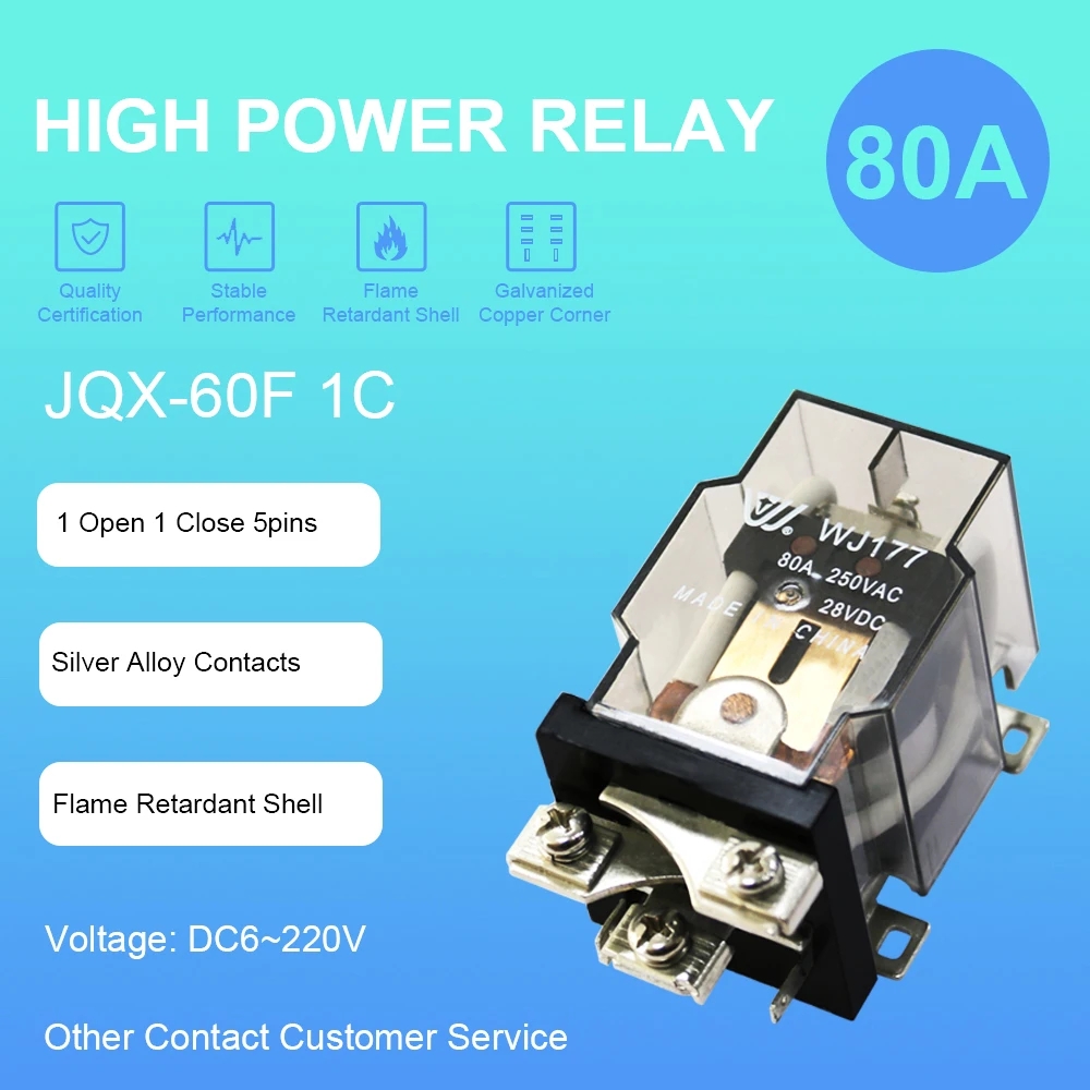 

WJ177 / JQX-60F Power relay JQX-60F 60A 70A 80A 220VAC 220V coil