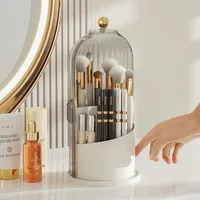Makeup Brush Holder Organizer 360° Rotating Cosmetic Organizer With Lid Desktop Makeup Organizer Lipstick Eyebrow Pencil Holder 2
