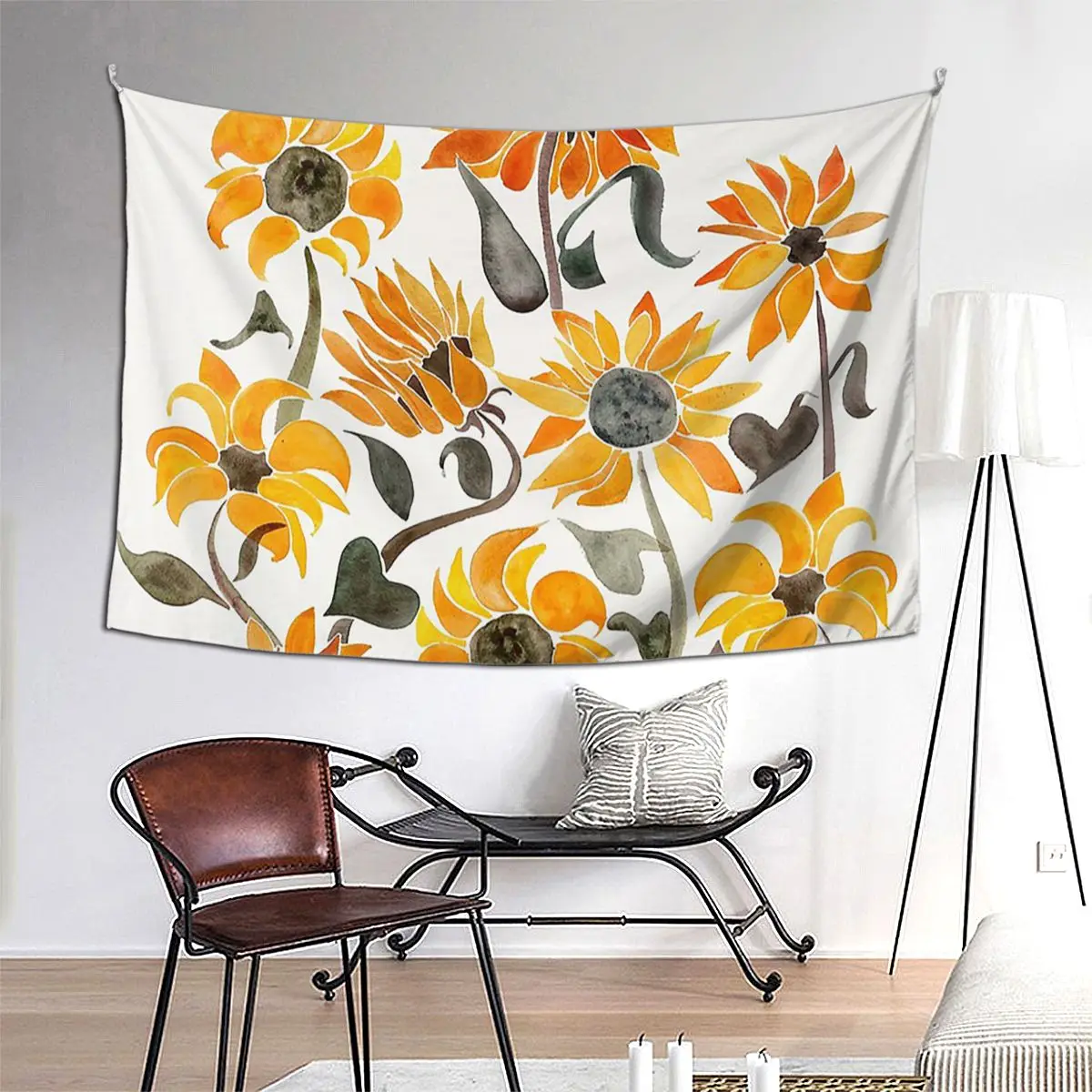 

Sunflower Watercolor Yellow and Black Palette Tapestry Wall Hanging Aesthetic Home Tapestries for Living Room Bedroom Dorm Room