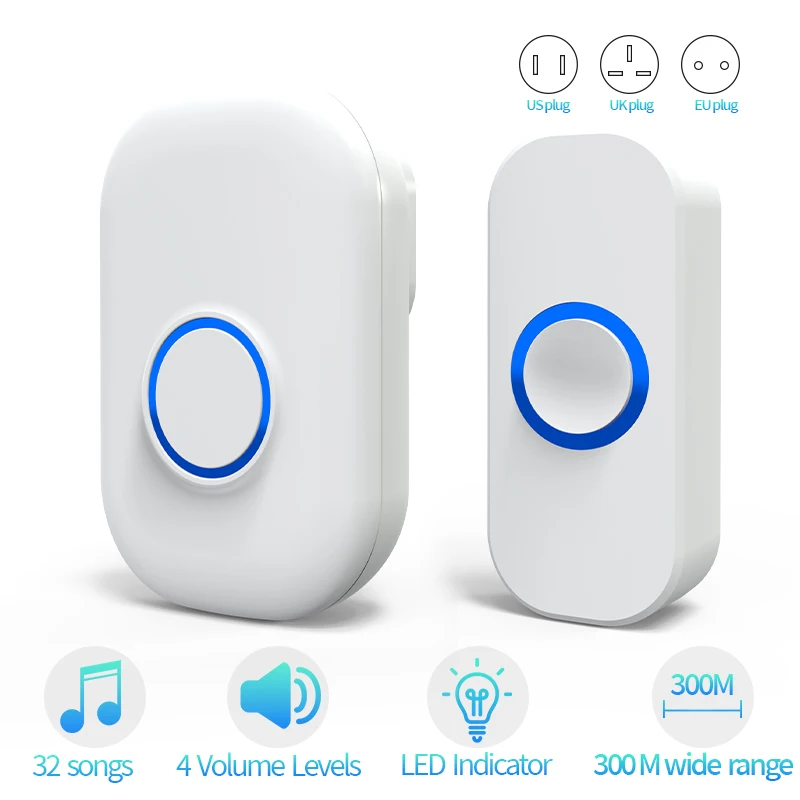 32 Ringtone Auto-Potenza Allarme Senza Fili Ospite Benvenuto Carillon Porta Ingresso Campanello Per La Sicurezza Domestica Anello Porta Spina USA/UE