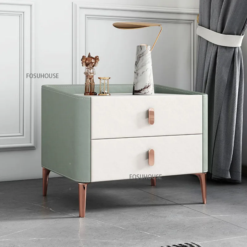 Bedside Table Modern Luxury Nightstand Leather Italian Bedroom Solid